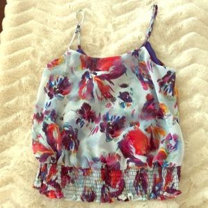 Floral little blue tank crop
